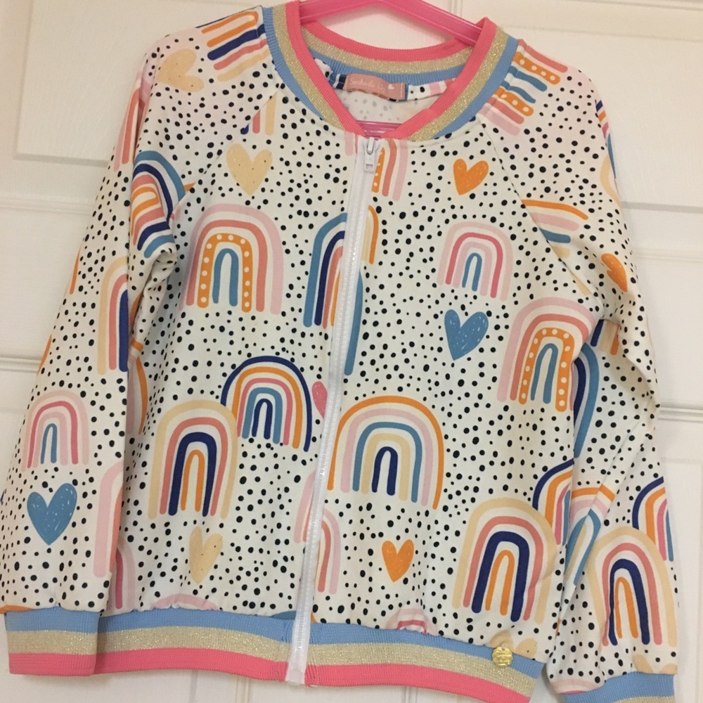 Pretty Sonho de Liz Girls Rainbow Polkas Stripe And Hearts Zip Up Jacket Size 8